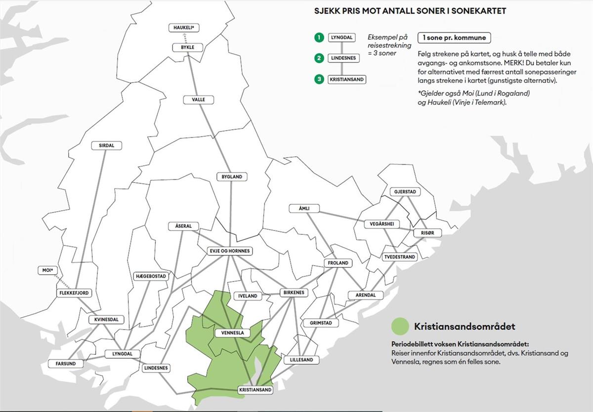 kart som viser soner på Agder - Klikk for stort bilde