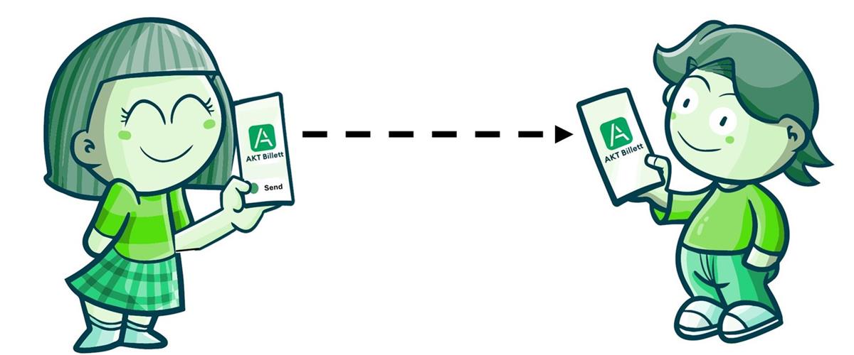 tegnet illusttrasjon av å kjøpe billett til andre i appen - Klikk for stort bilde